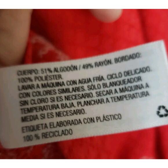 KNOX ROSE SIZE XS (oversized) Cross-stitched EMBROIDERED Red Boho 3/4 Sleeve Top - Picture 10 of 11